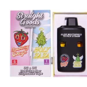 Straight Goods Supply Co. 6 Gram Dual Chamber Disposable Vapes – Strawberry Cough + Holy Zaza THC Distillate
