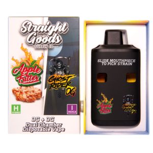 Straight Goods Supply Co. 6 Gram Dual Chamber Disposable Vapes – Apple Fritter + Ghost Rider OG THC Distillate