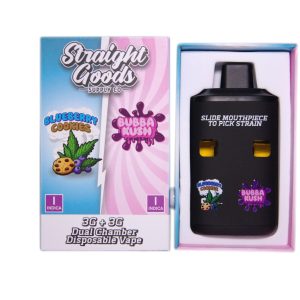 Straight Goods Supply Co. 6 Gram Dual Chamber Disposable Vapes – Blueberry Cookies + Bubba Kush THC Distillate