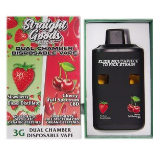 Straight Goods Supply Co. 6 Gram Dual Chamber Disposable Vapes – Strawberry Diesel THC Distillate + Cherry Full Spectrum CBD