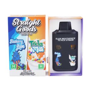 Straight Goods Supply Co. 6 Gram Dual Chamber Disposable Vapes – Blueberry Yum + Tricks Milk THC Distillate